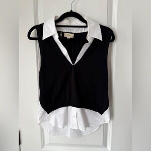 Elan Black and White Layered Sleeveless Blouse